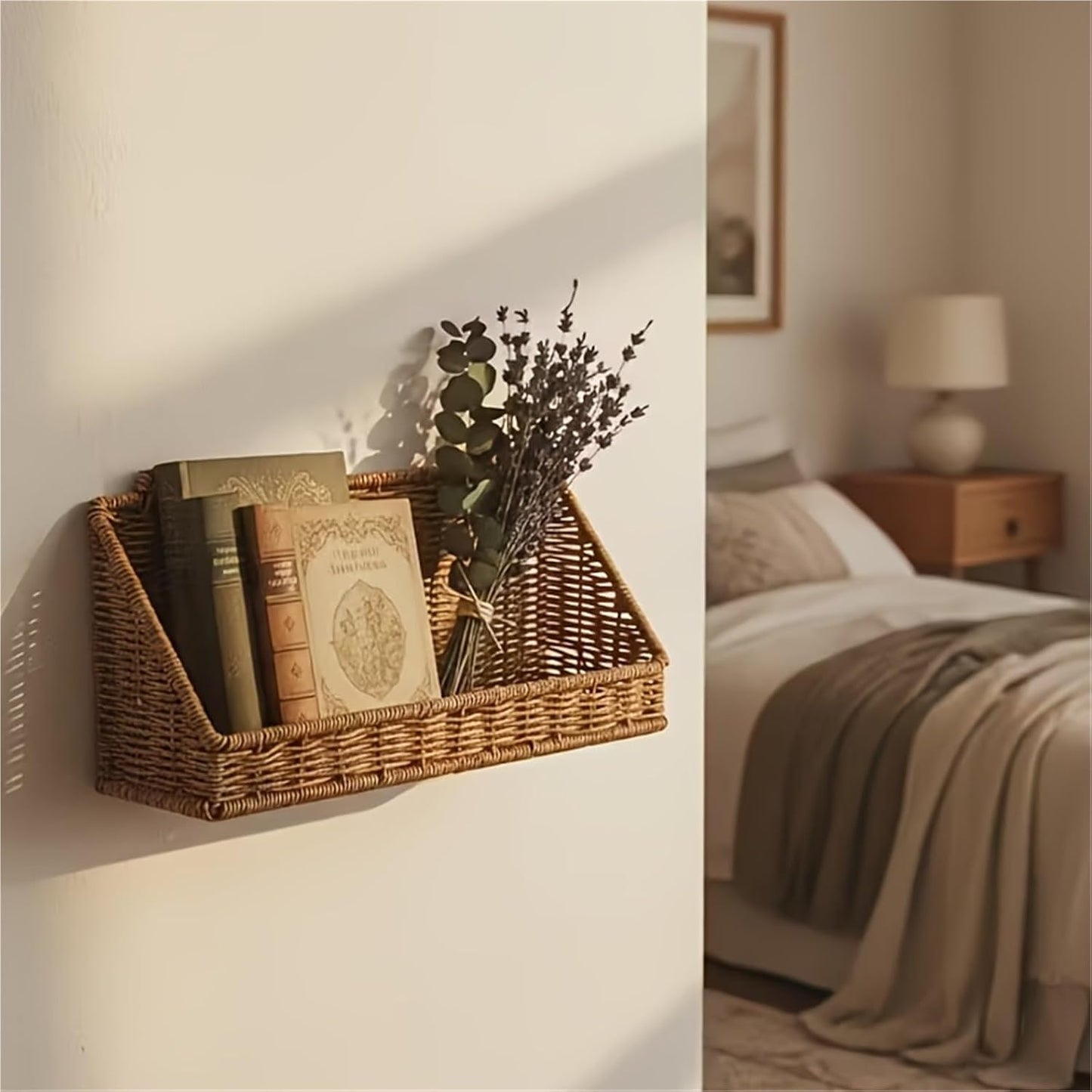 Woven Rattan Wall Storage Baskets | Adhesive Hook Hanging Shelves For Bathroom/Kitchen Organization Für Aufbewahrung(S)