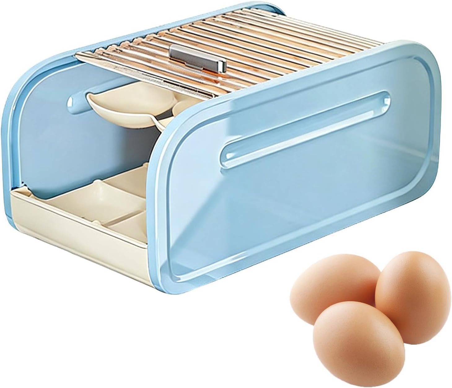 Egg Storage Box – PP 32x17x14cm Two Tier 20 Egg Capacity | utomatic Rolling Pull Out Refrigerator Organizer with Lid | Large Capacity Egg Holder | for Kitchen Fridge Food Storage