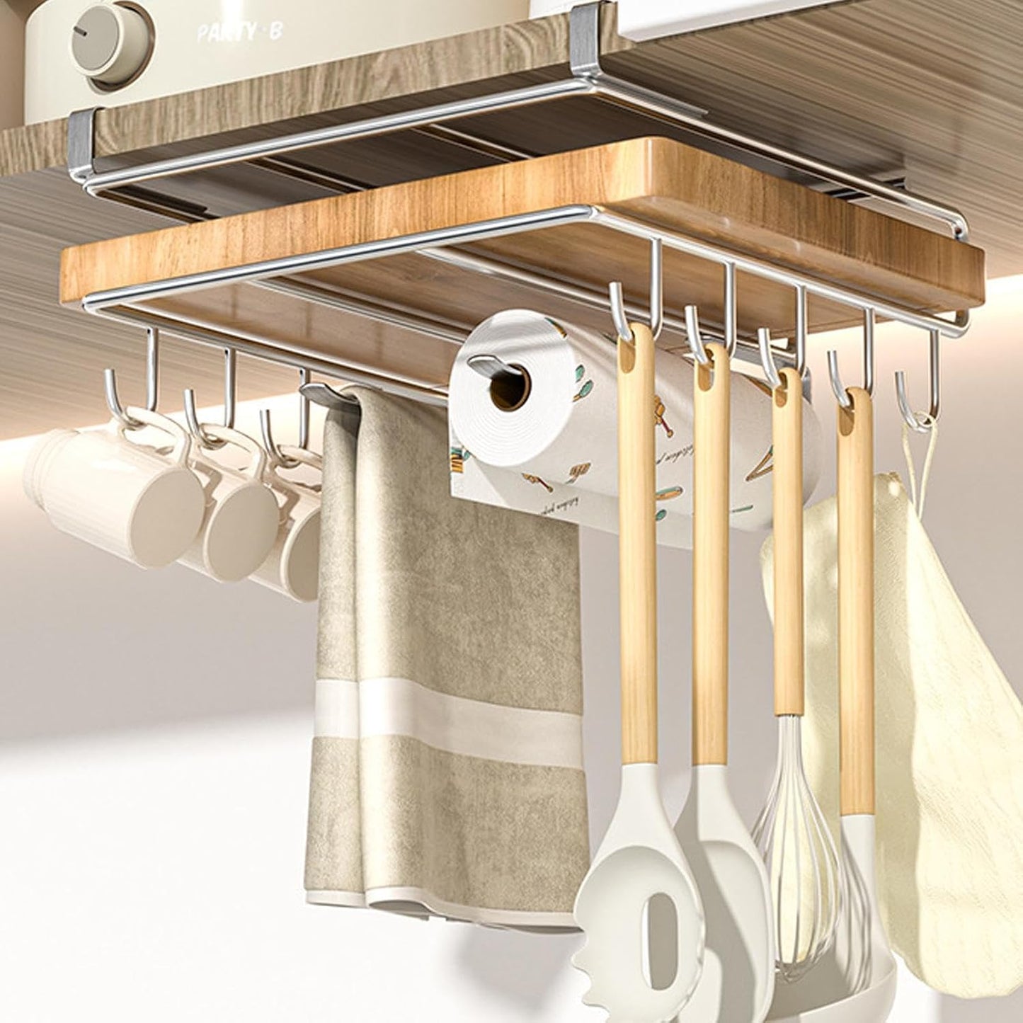 Générique Chopping Board Organizer – Edelstahl | Chopping board organizer with stainless steel design, Multifunctional Rack with hooks for kitchen storage