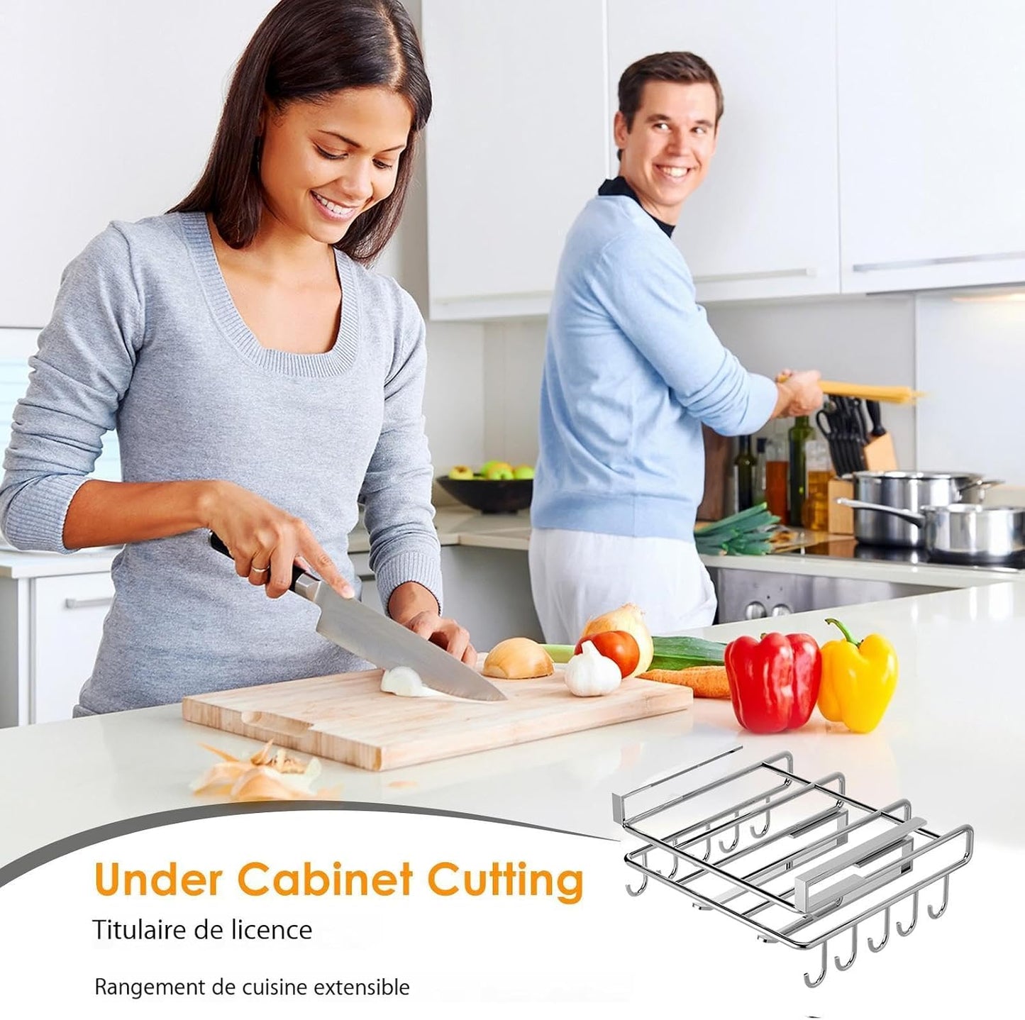 Générique Chopping Board Organizer – Edelstahl | Chopping board organizer with stainless steel design, Multifunctional Rack with hooks for kitchen storage