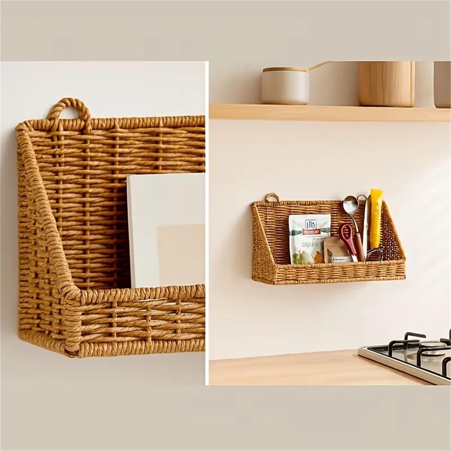 Woven Rattan Wall Storage Baskets | Adhesive Hook Hanging Shelves For Bathroom/Kitchen Organization Für Aufbewahrung(S)