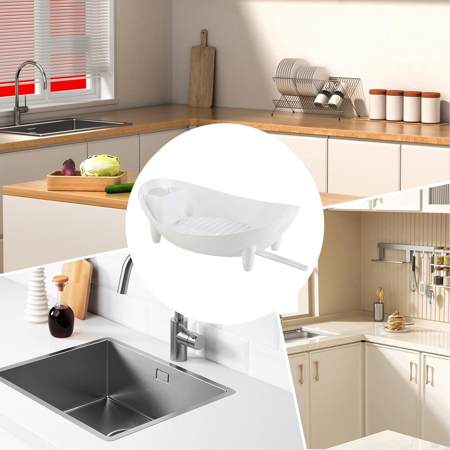 Générique Kitchen Dish Rack, Silikon Drying Organizer, Utensil Holder Drainboard, Counter Sink Rack, ideal für Sink Counter Camping Reise Home Apartment Office Dorm Kitchen Storage Drying System