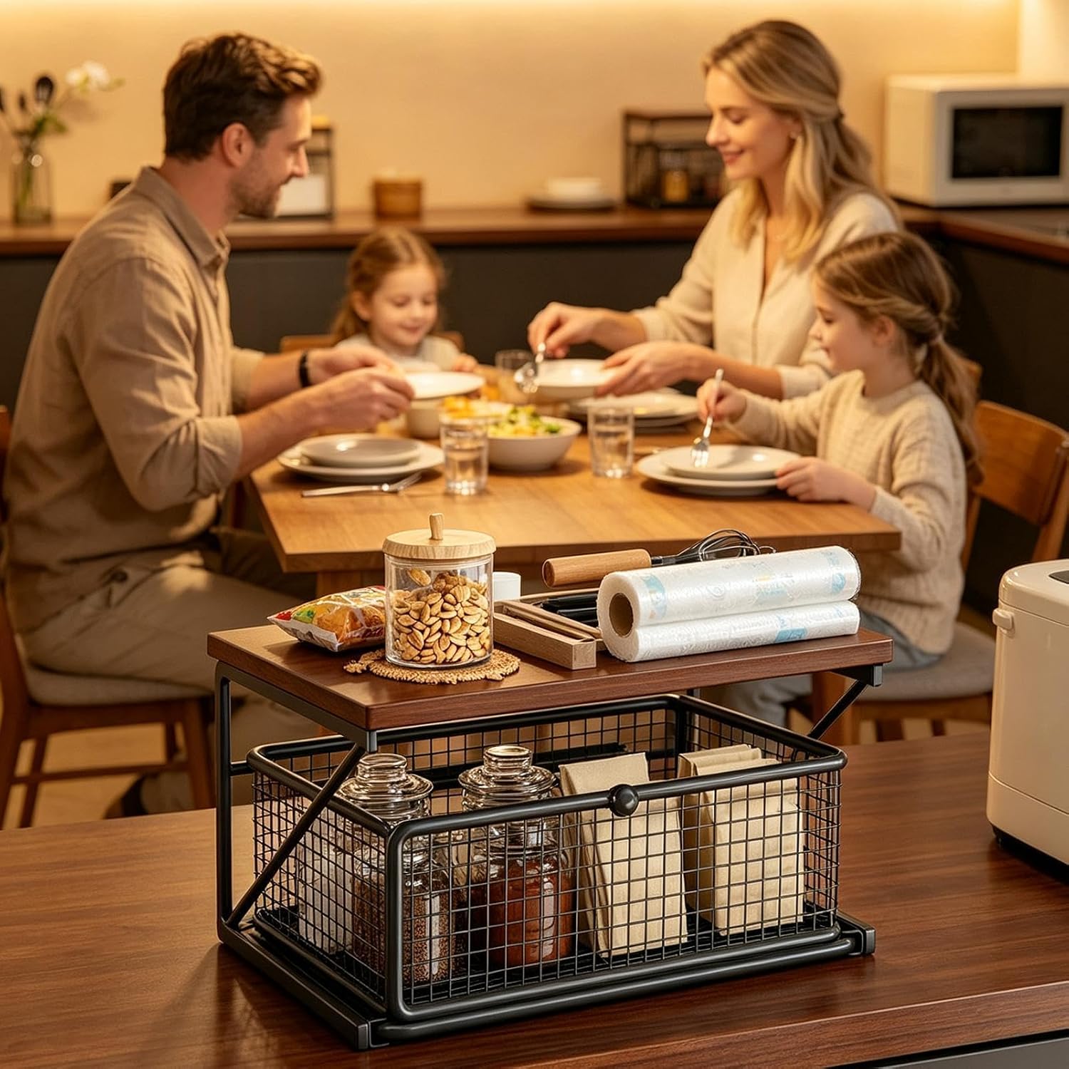 Microwave Stand, Counter Shelf, Two Tier Rack, Drawer Organizer for Kitchen | Appliance Storage With Elevated , Pullout Compartment, Counter Support for Coffee Machines, Jars, Fruits, Skincare