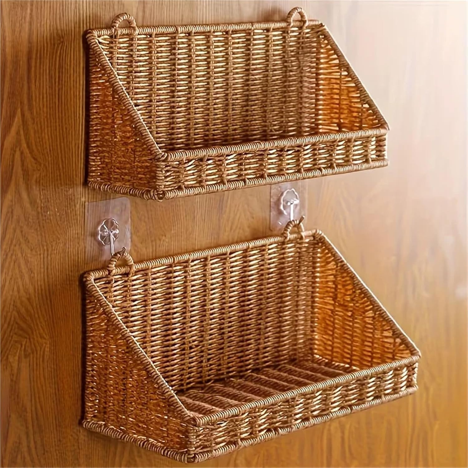 Woven Rattan Wall Storage Baskets | Adhesive Hook Hanging Shelves For Bathroom/Kitchen Organization Für Aufbewahrung(S)