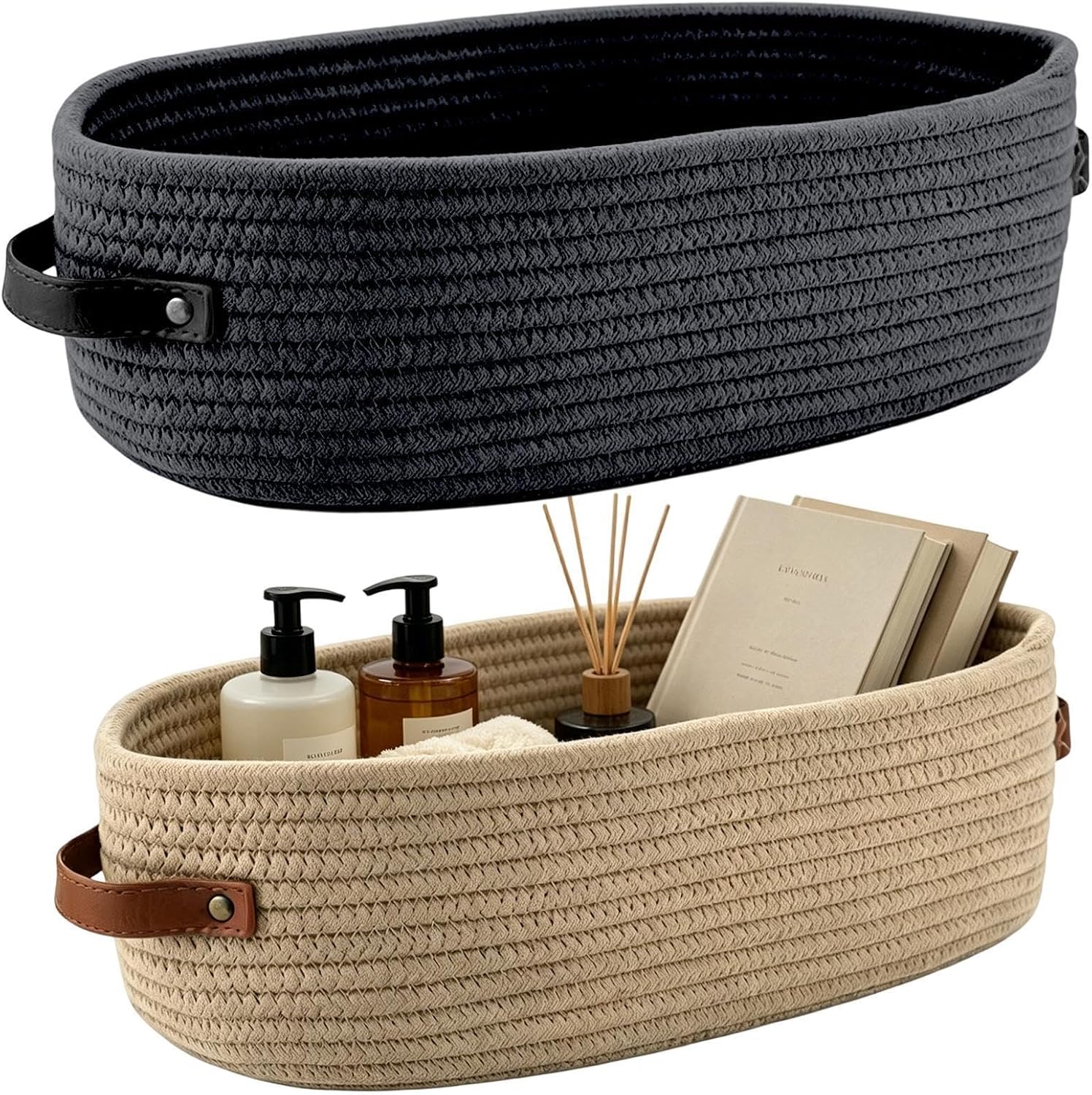 Woven Baskets for Storage - 2 Pieces Large Decorative Bins with Handles | Bathroom Storage Basket for Towels Paper Diapers Toys Home Nursery Bedroom Living Room Kitchen Shelves