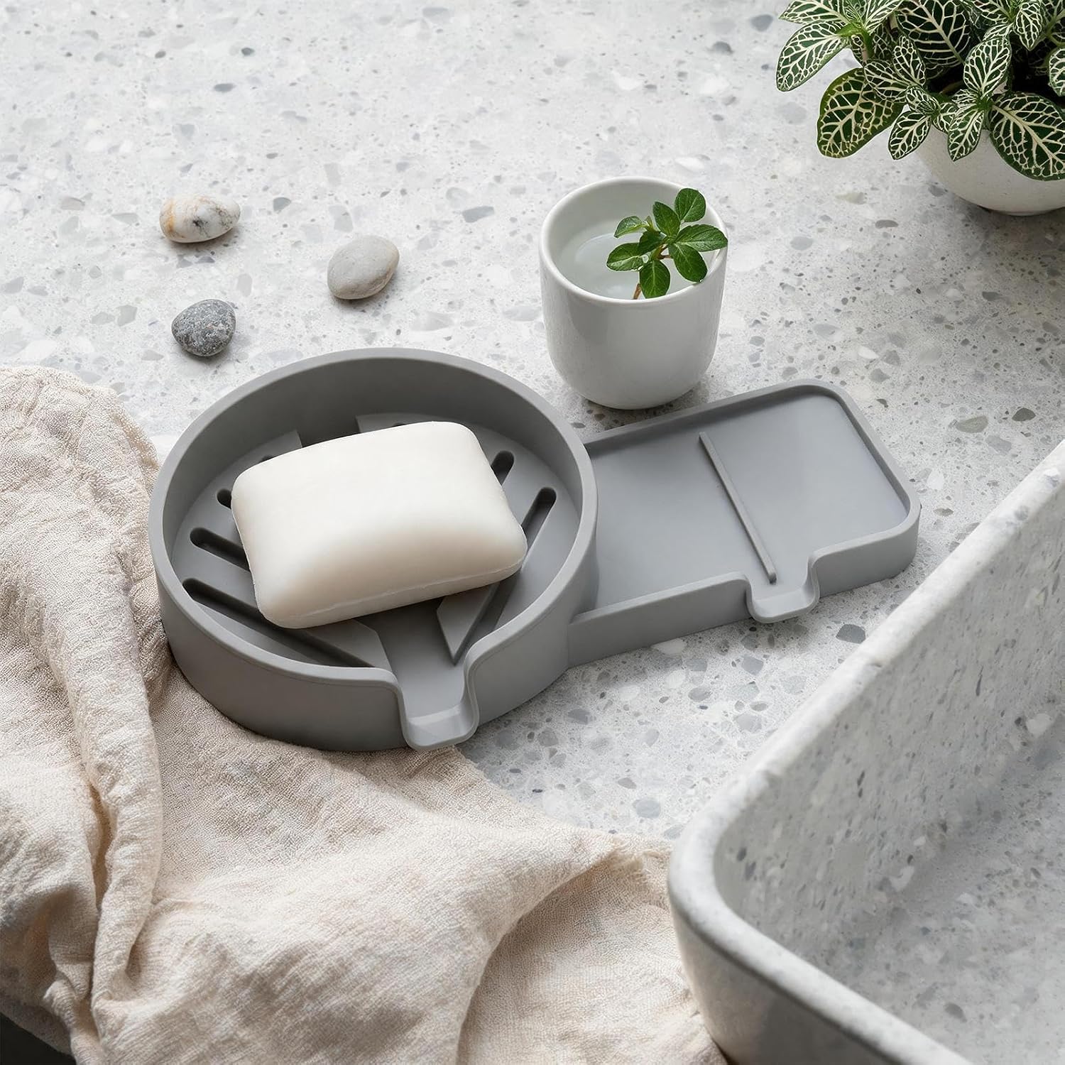Sponge Holder for Sink Non-Slip Self-Draining Silicone Storage Tray | Kitchen Sink Dish Soap Holder for Utensil Drain Organizer Counter Cleaning Home Apartment Shower