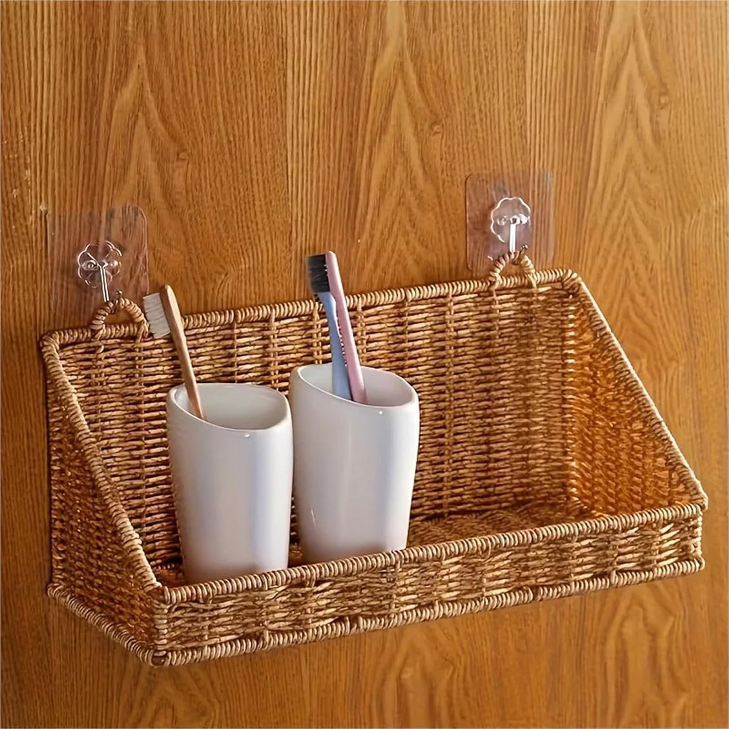 Woven Rattan Wall Storage Baskets | Adhesive Hook Hanging Shelves For Bathroom/Kitchen Organization Für Aufbewahrung(S)