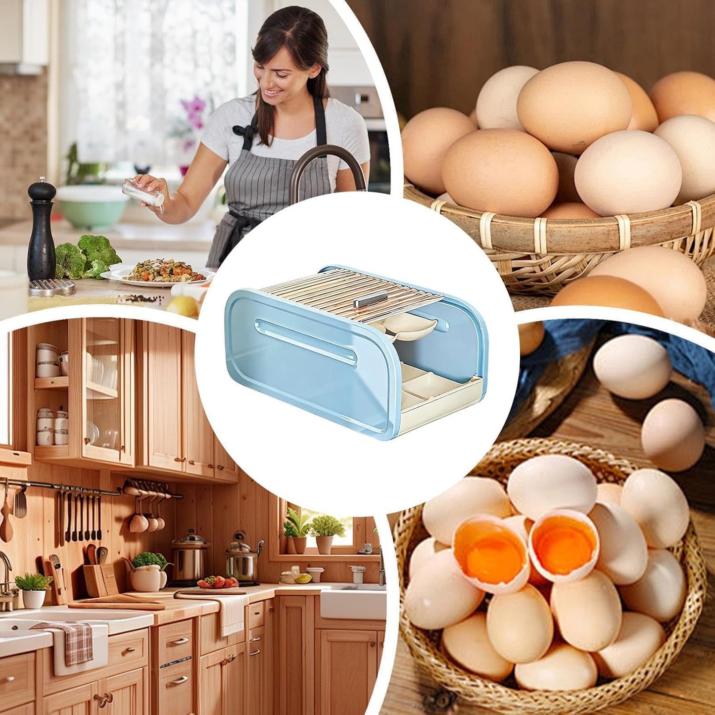 Egg Storage Box – PP 32x17x14cm Two Tier 20 Egg Capacity | utomatic Rolling Pull Out Refrigerator Organizer with Lid | Large Capacity Egg Holder | for Kitchen Fridge Food Storage